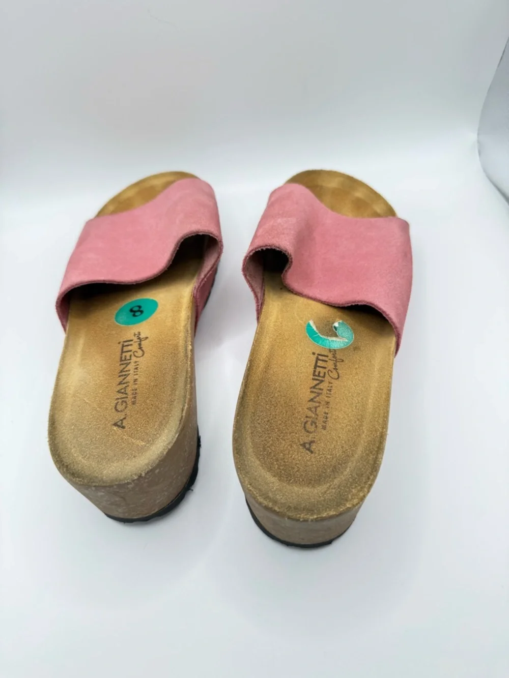 A. Giannetti Rose Pink Suede‎ Slide Wedge Sandals Women’s Size 8 Cork